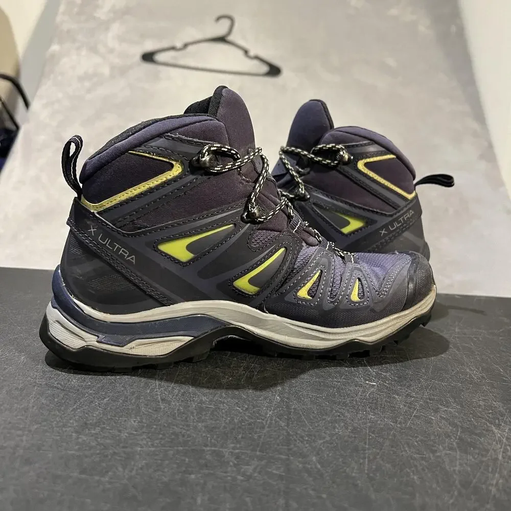 Salomon X Ultra Mid GTX Hiking Shoes Womens 6 Blue Gore-Tex Waterproof Boots